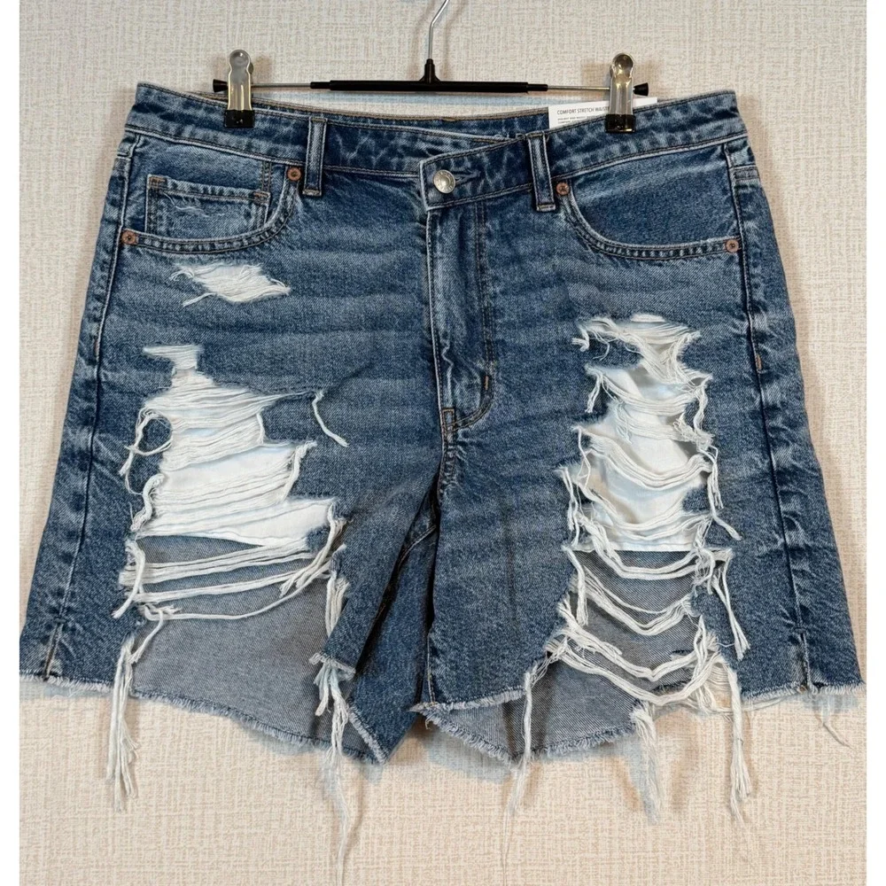 NWT American Eagle Womens 12 High Waisted Baggy Denim Shorts Boho Festival Y2K